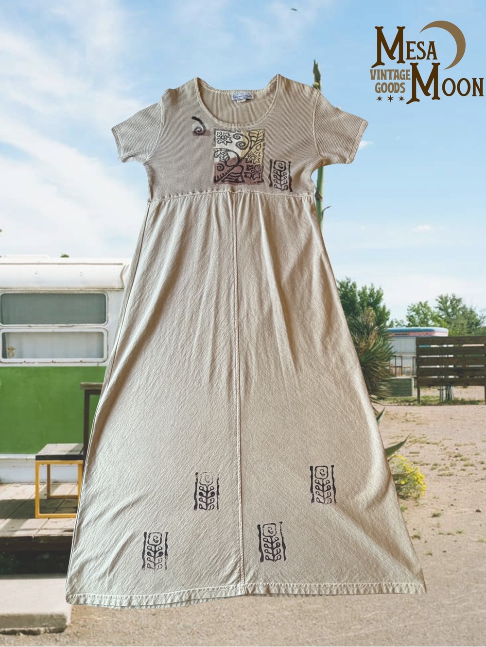 Vintage Beige Boho Maxi Dress